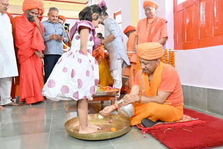 Yogi Adityanath Pays Tribute to Mother Power, Washes Daughters’ Feet
