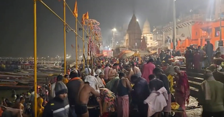 Makar Sankranti Ghats of Varanasi Witness Massive Devotee Rush for Holy Ganga Snan