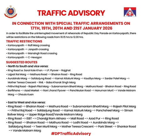 Traffic Advisory Delhi: Republic Day Rehearsal Road Closures & Routes