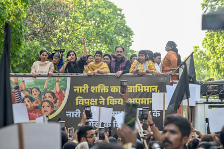 Women Reservation Bill Row: BJP Protests Outside Rahul Gandhi Residence