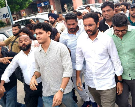 CJP Protest reaches Parliament Street police station as leaders demand action over alleged violence against Sanjay Azad.