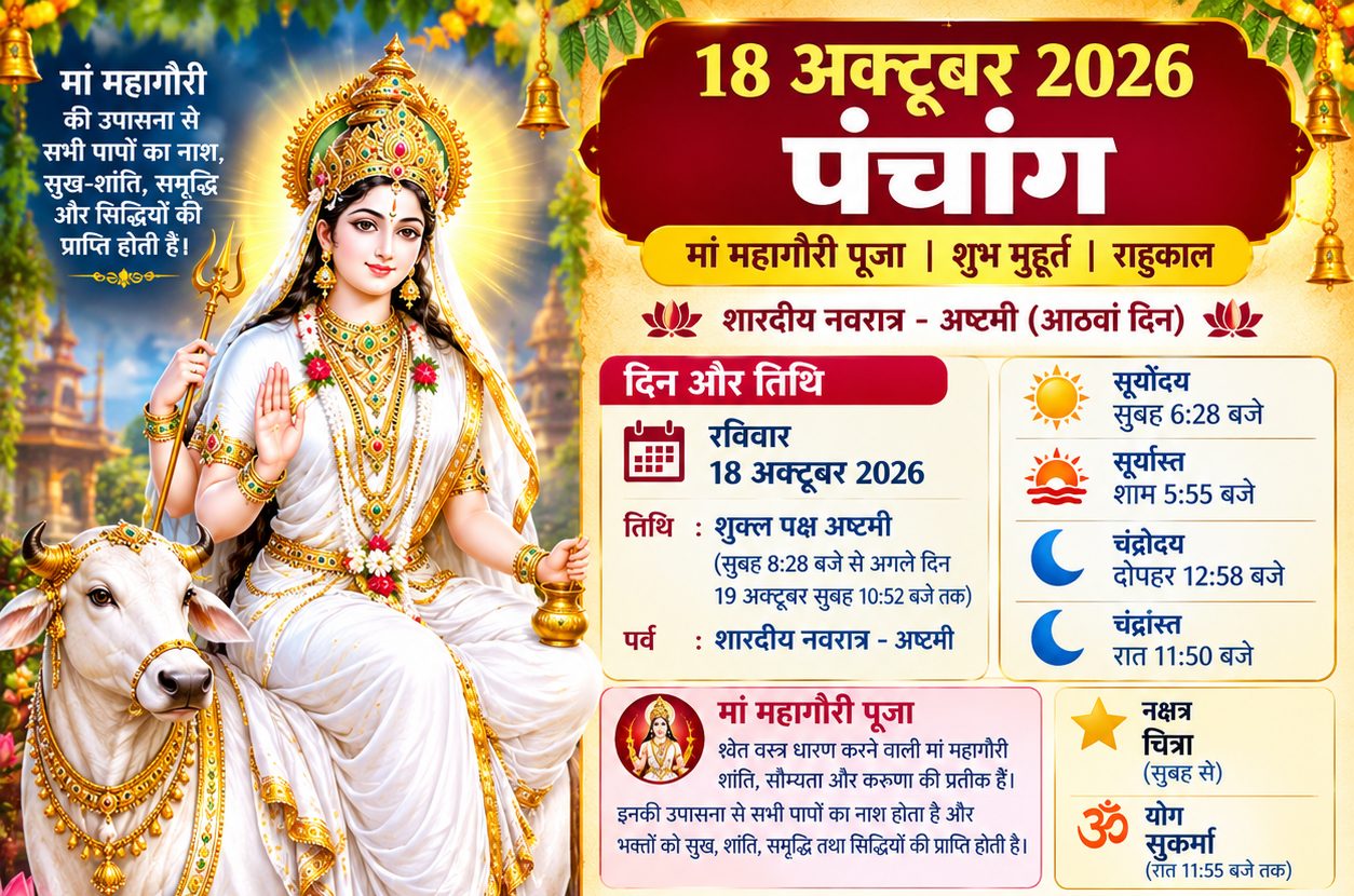 18 October 2026 Panchang : Mahagauri Puja, Shubh Muhurat and Rahukaal